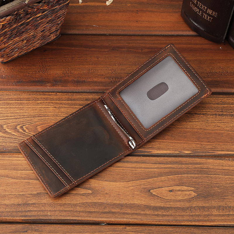 Money Clip Magnetic - 남성용 진짜 가죽 머니 클립 지갑,